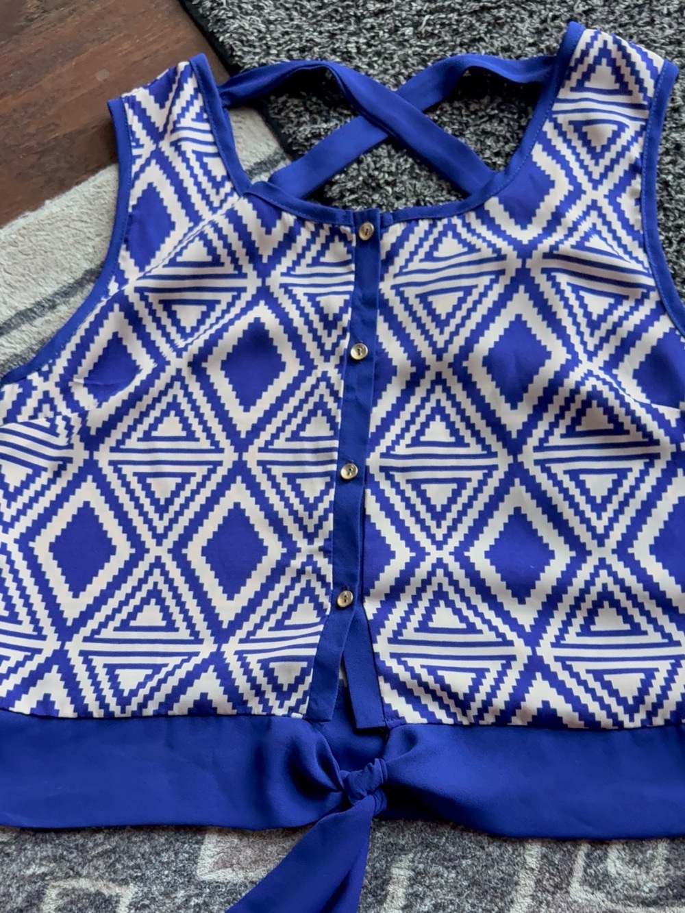 Blue Rain Blue and White Geo Tie-Front Camisole